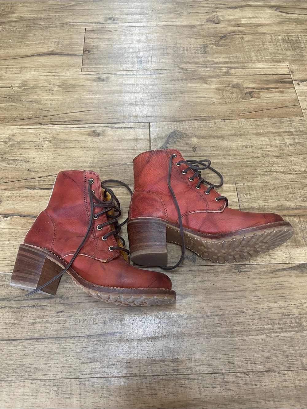 Frye Red Leather Lace-Up Boots